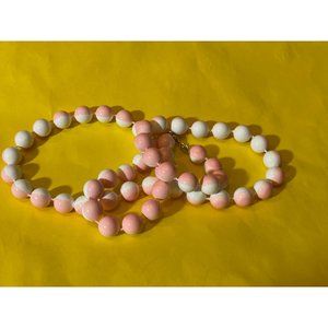 Vintage Barbie Style Pink and White Split Color Beaded Necklace